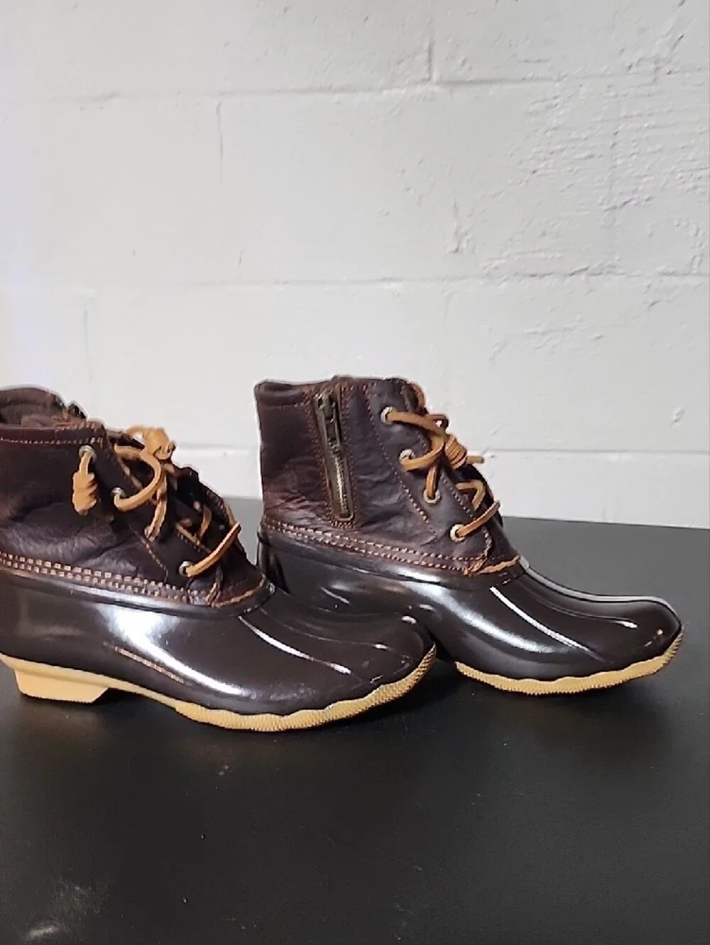 Sperry Chocolate Brown Waterproof Duck Boots with Tan Accents